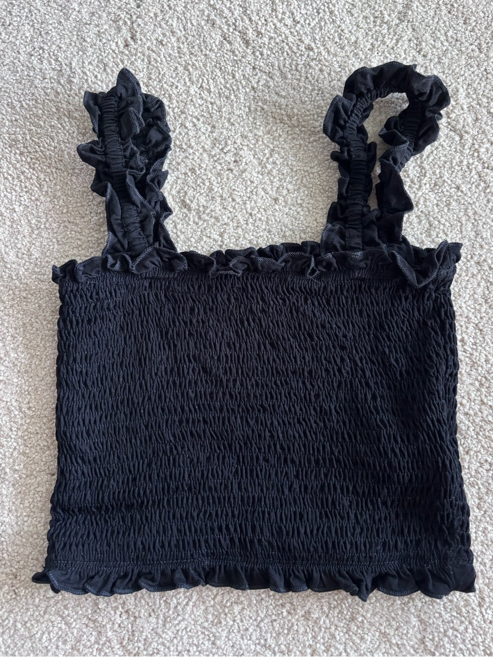 SHEIN Black Smocked Ruffle Crop Top